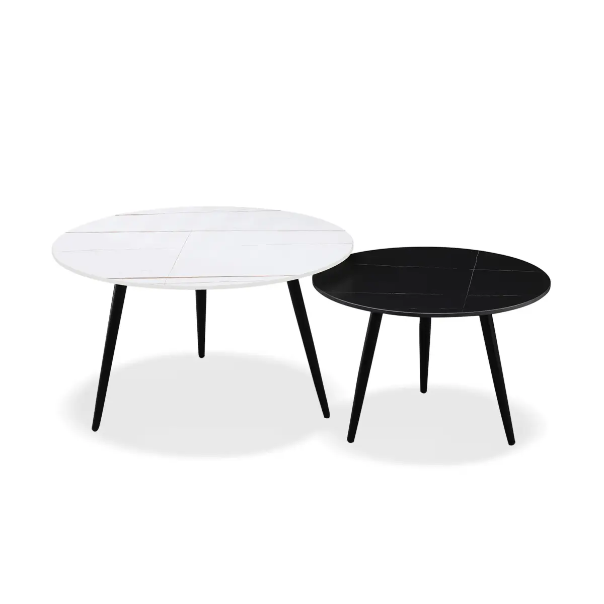 Coffee Table 2pc White+black Marble