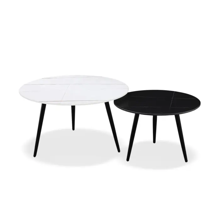 Coffee Table 2pc White+black Marble