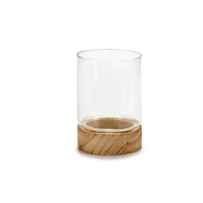 Glass Candleholder Wood Medium