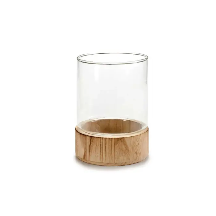 Glass Candleholder Wood Base
