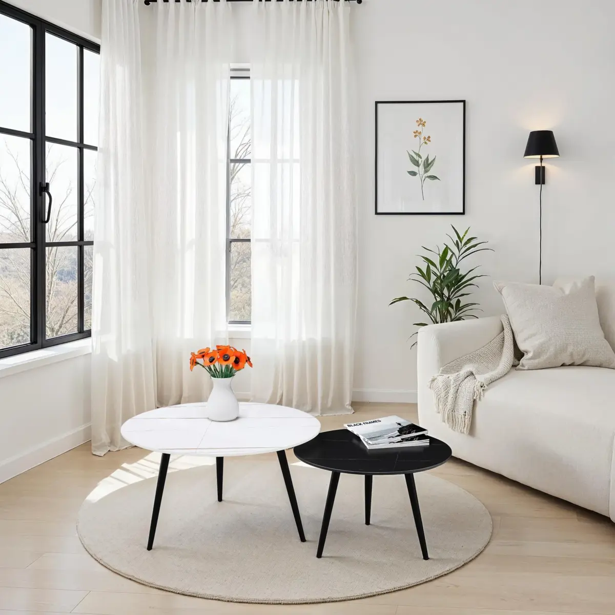 Coffee Table 2pc White+black Marble