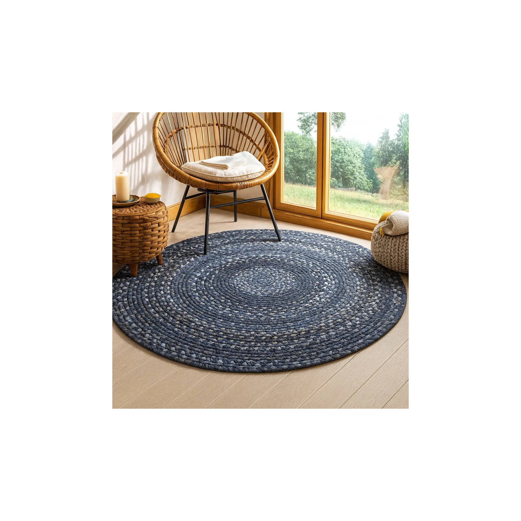 Four Day Boho Round Denim Rug 150 cm