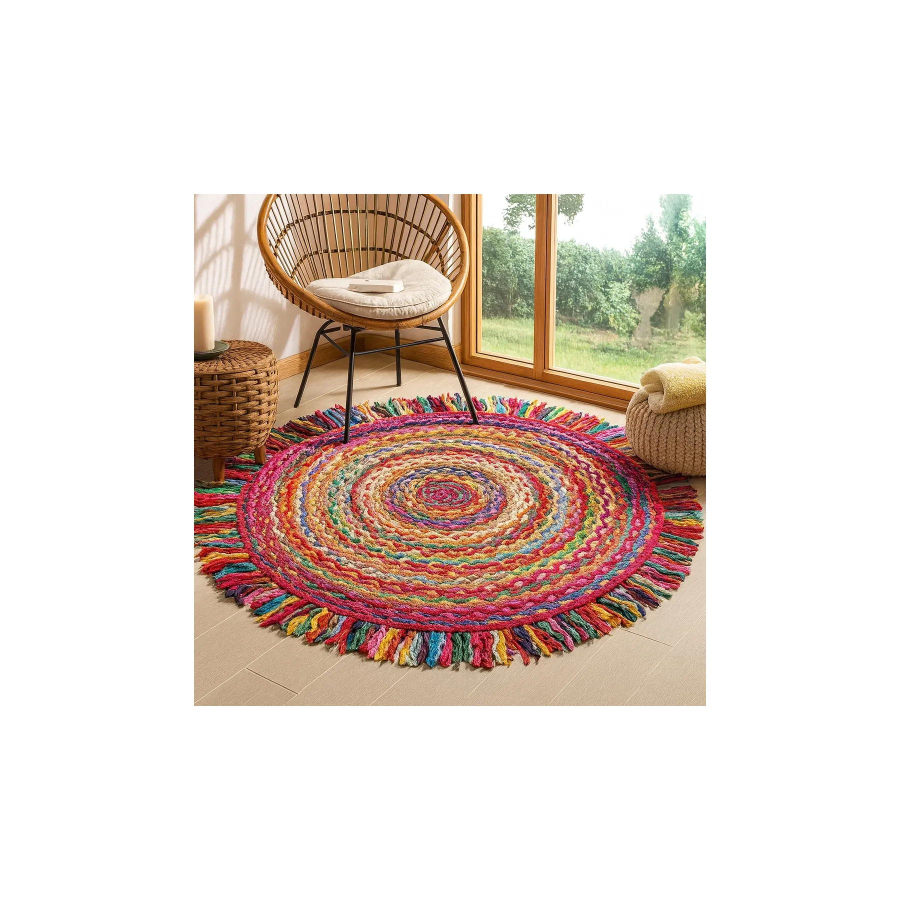 Four Day Rustic Round Jute Rug 90 × 90 cm