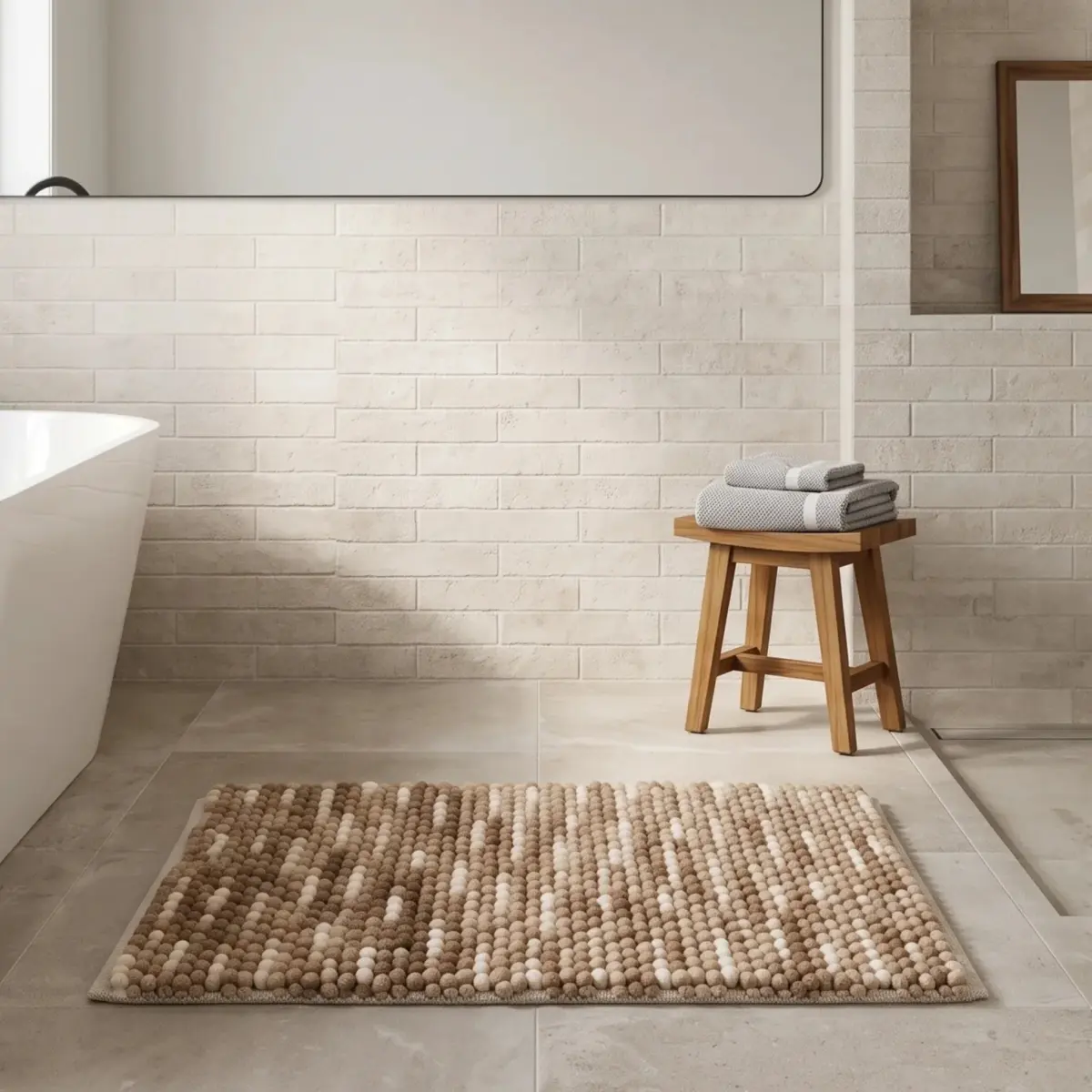 A6082 Beige Cotton Bath Mat 50 × 70 cm
