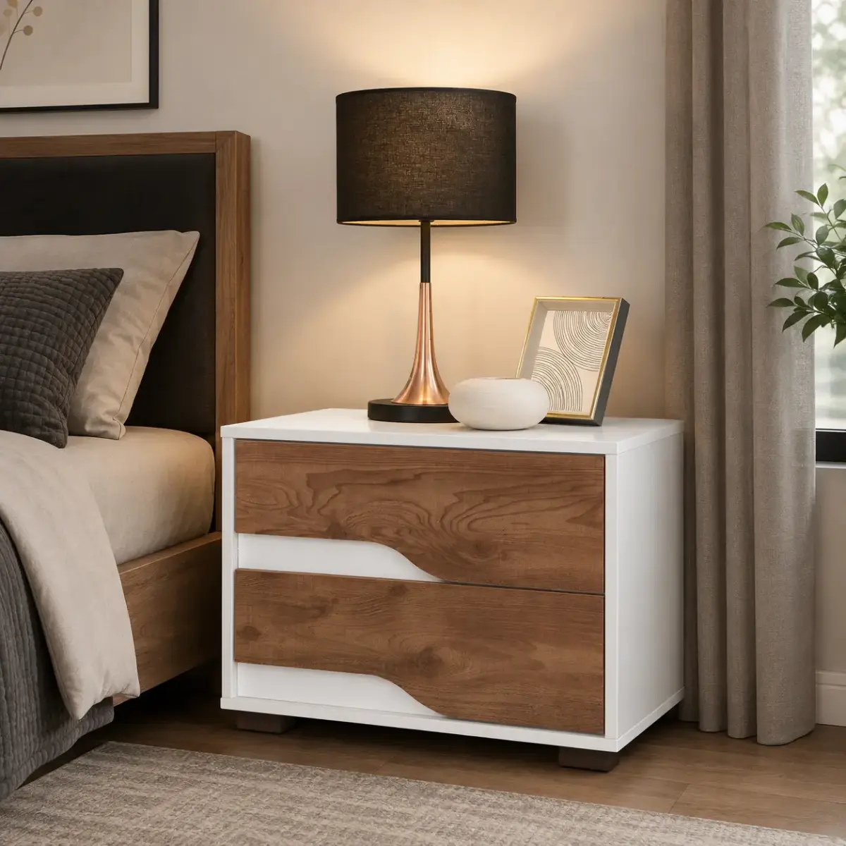 RZ1055 NS WHT+OAK-1 MILLY Nightstand