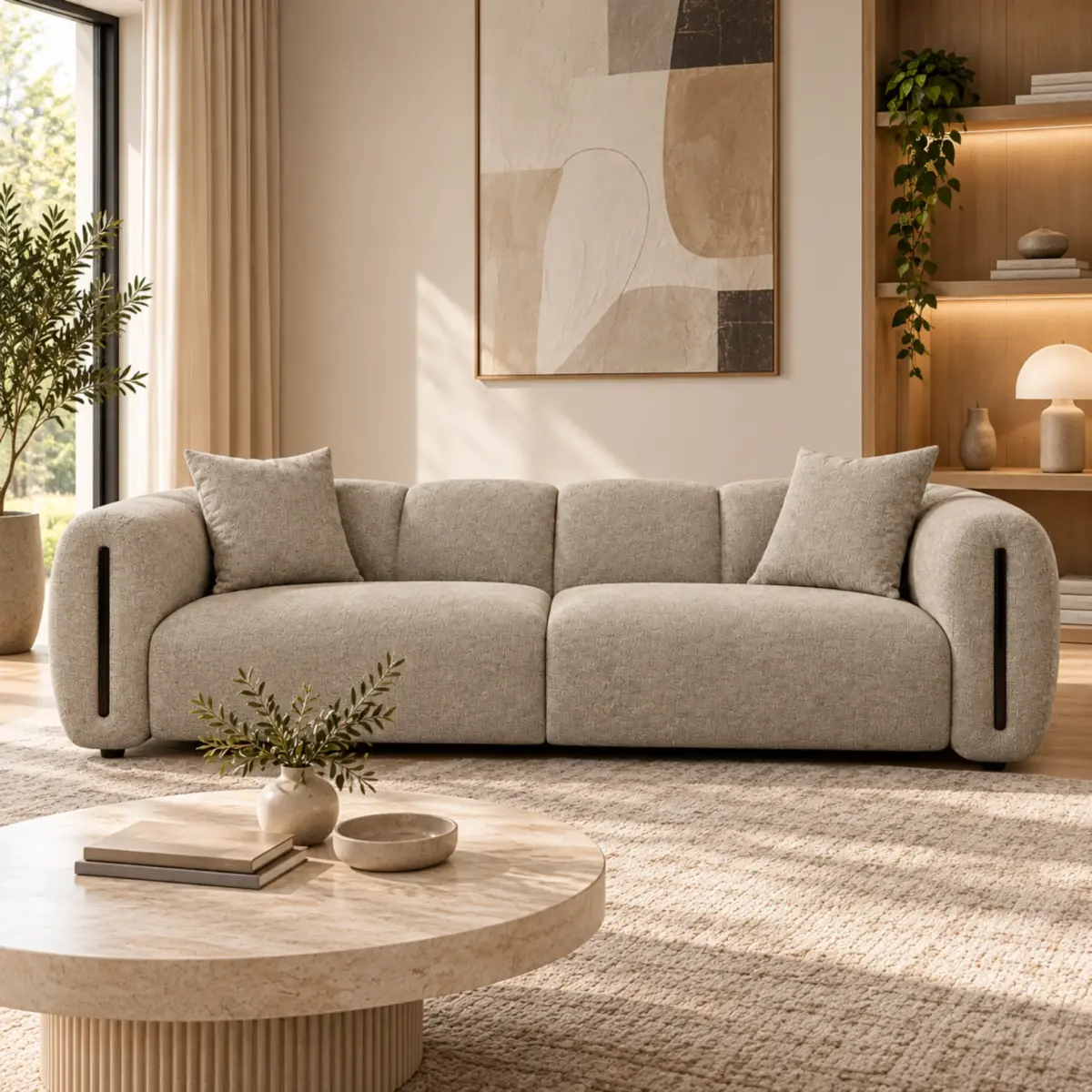 Warm Neutral Minimalist Living Room KARMO 3 Seater Sofa