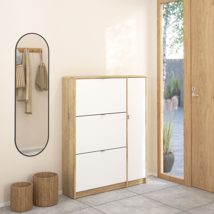 SHOES Oak And White Footwear Storage 123cm