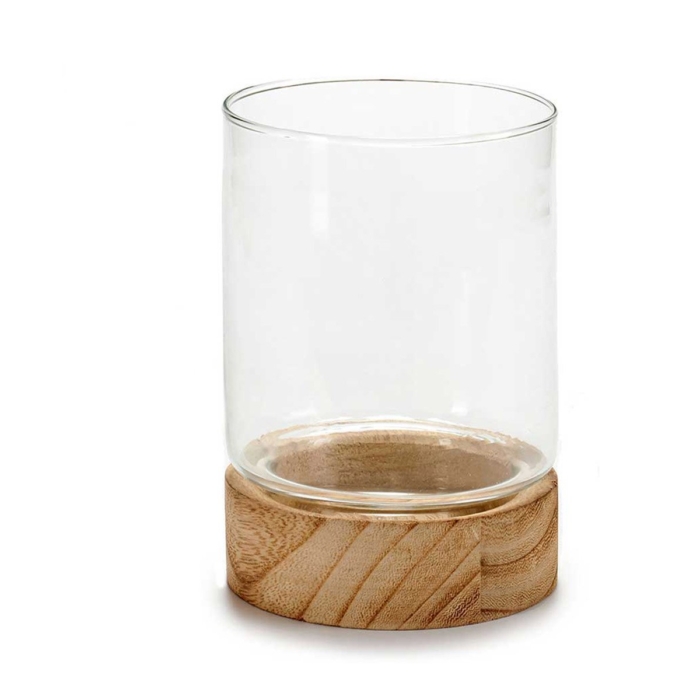 Glass Candleholder Wood Medium