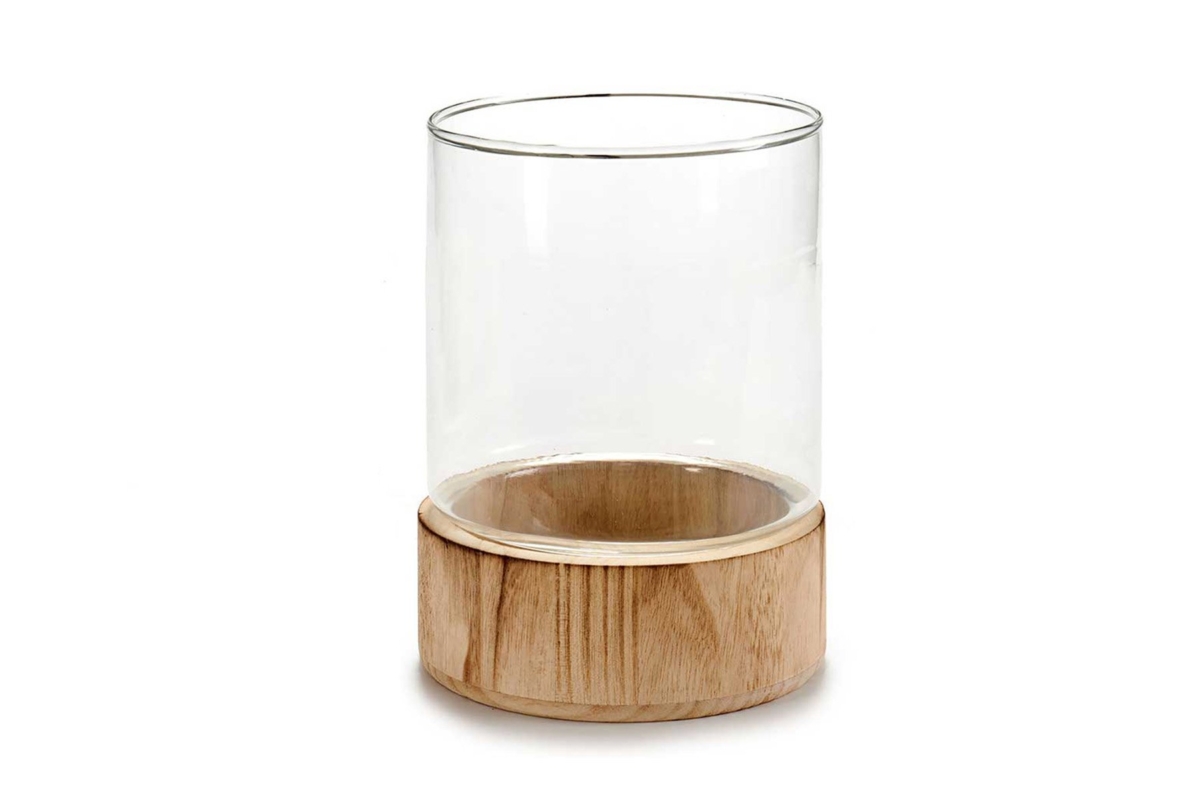 Glass Candleholder Wood Base