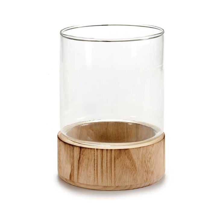 Glass Candleholder Wood Base