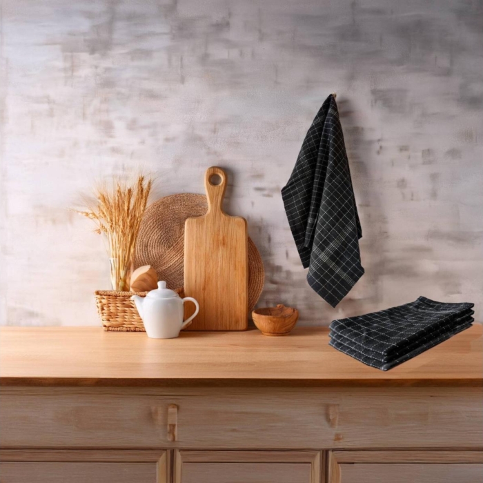 SOHO KITCHEN TOWELS BLACK 4 PI