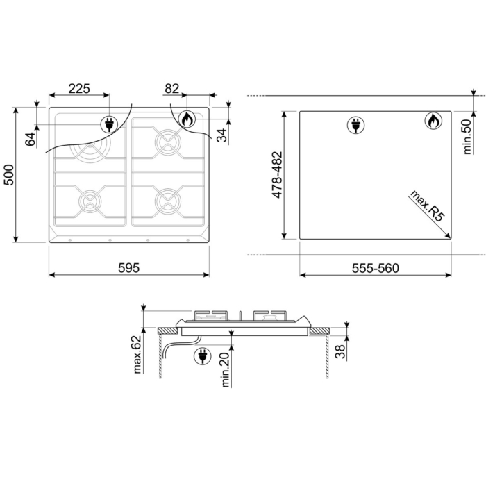 Smeg Gas Hob 60cm Smeg Gas Hob 60cm