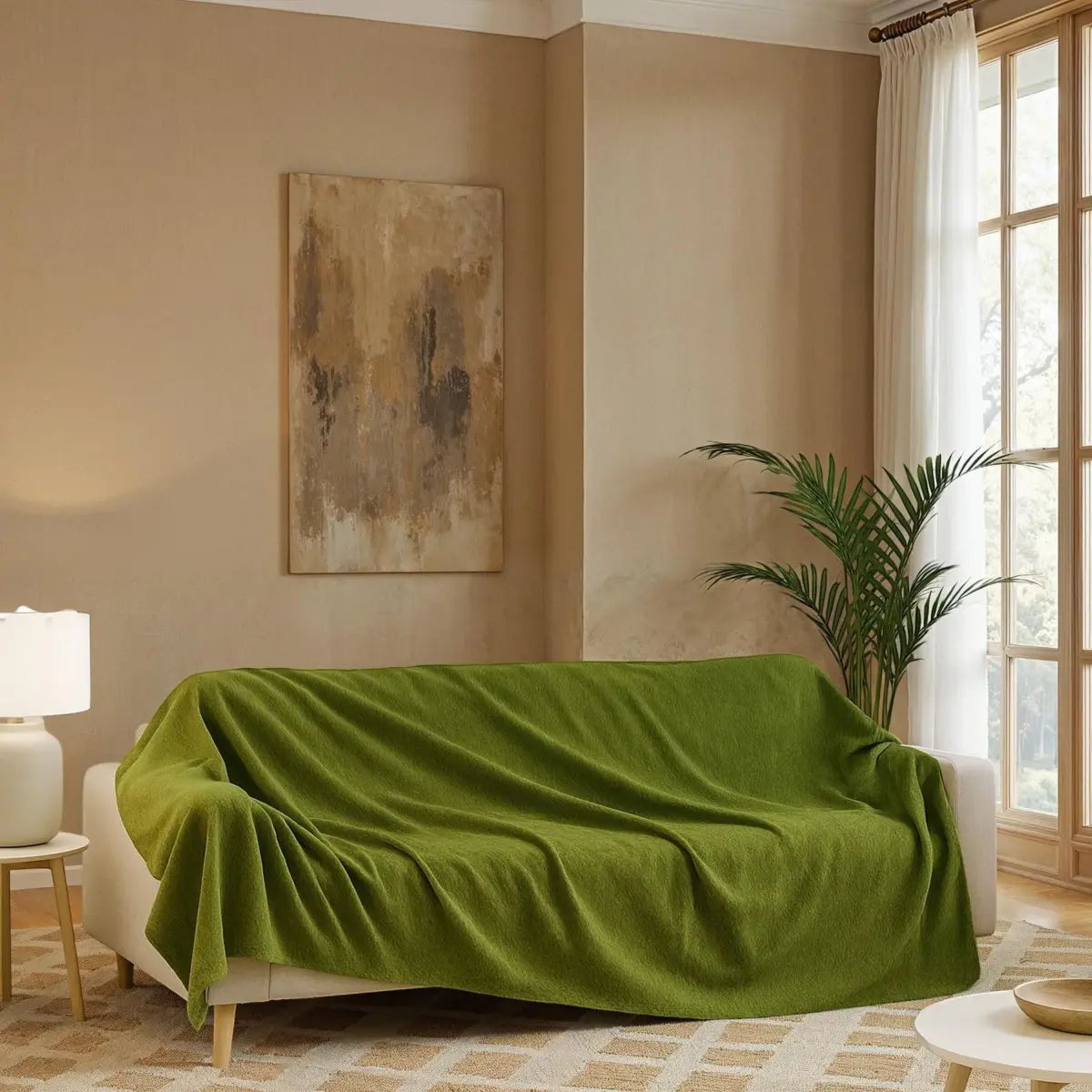 THROW3-GREEN.webp Polyester Chenille Sofa Throw 180 × 270 cm