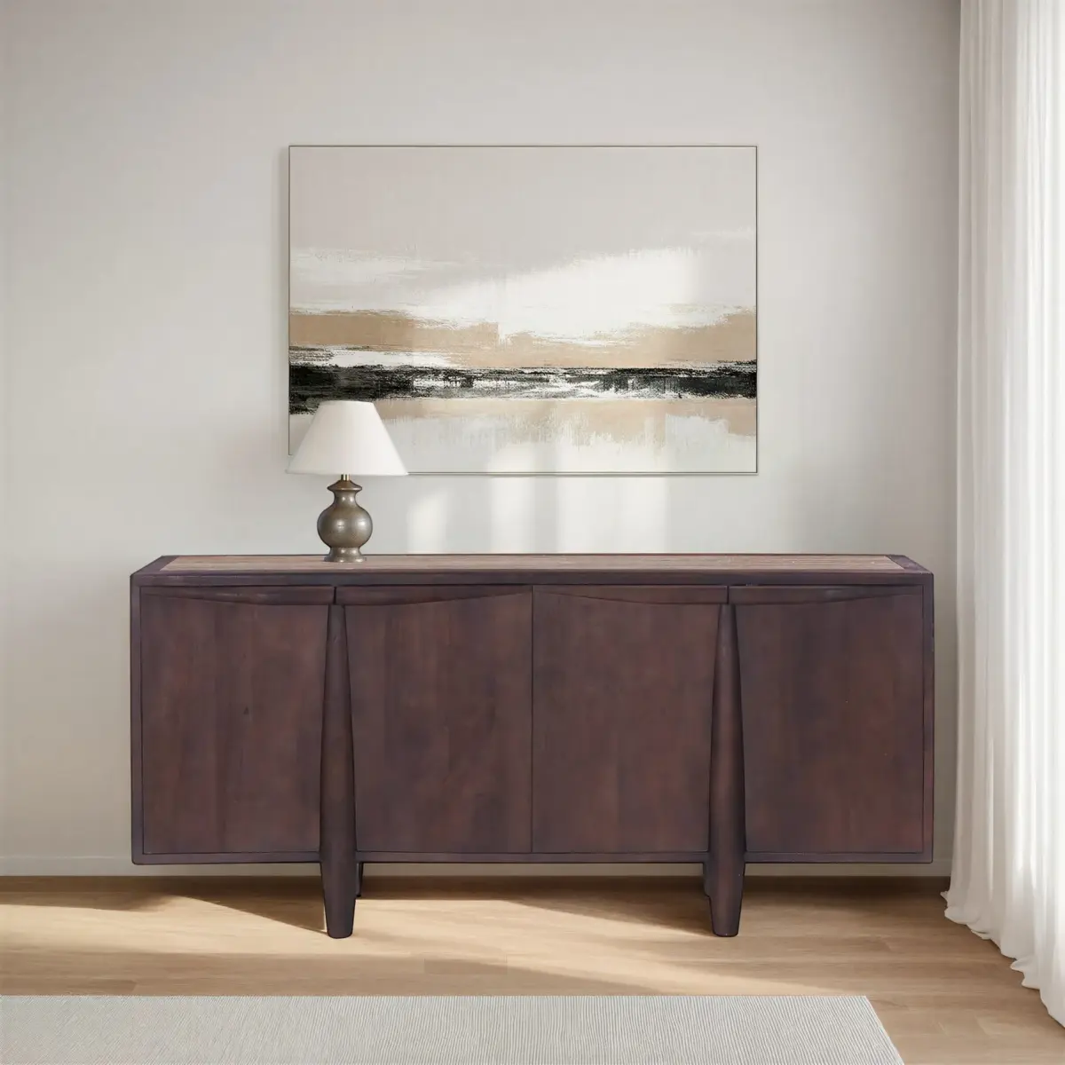 SALTEO Mango Wood Buffet with Marble Top