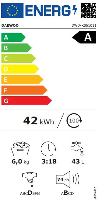 ENERGY-LABEL K061011 6KG 1000RPM WHITE