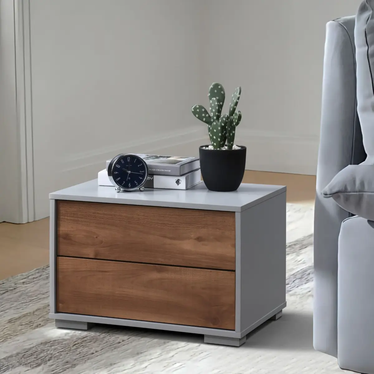 NIGHT STND LIGHT GRY+MANGO OAK