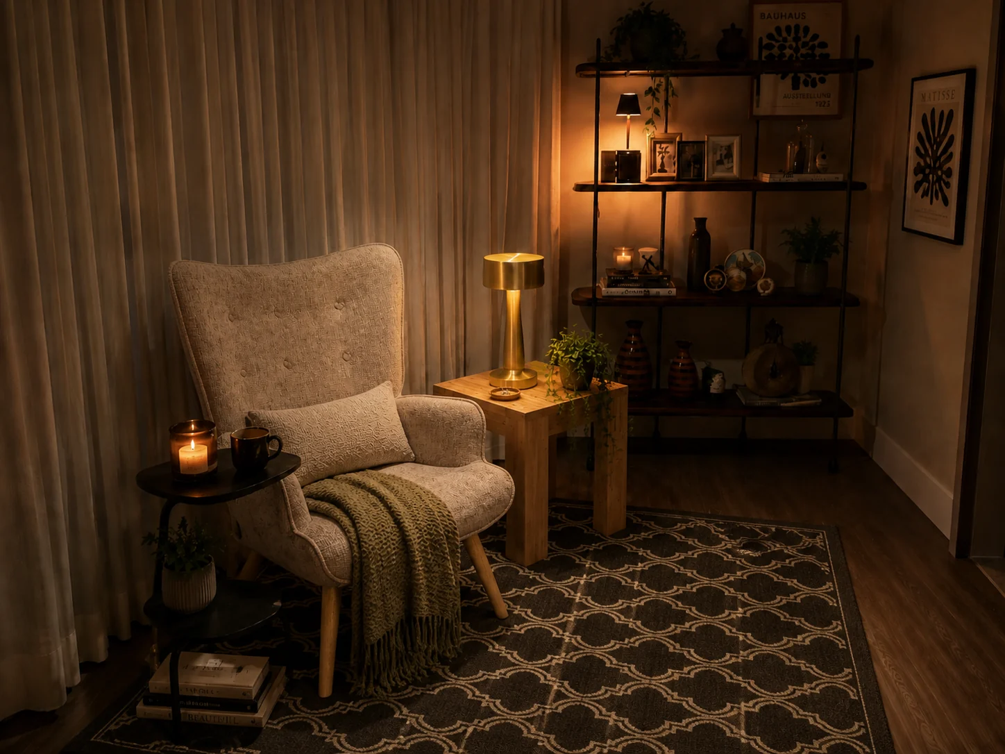 Cozy student-room mood with an AURORA chair, DINO table, Halto lamp and Country rug